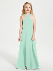 Grecian Neckline Long Dresses for Junior Bridesmaids Mint Green
