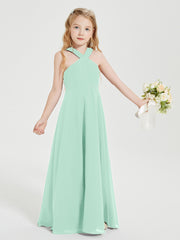 Grecian Neckline Long Dresses for Junior Bridesmaids Mint Green