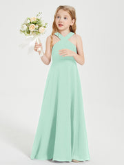 Grecian Neckline Long Dresses for Junior Bridesmaids Mint Green