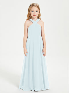 Grecian Neckline Long Dresses for Junior Bridesmaids Mist