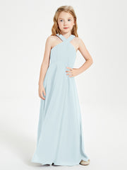 Grecian Neckline Long Dresses for Junior Bridesmaids Mist