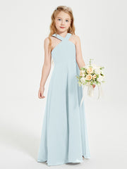 Grecian Neckline Long Dresses for Junior Bridesmaids Mist