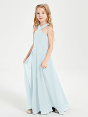 Grecian Neckline Long Dresses for Junior Bridesmaids Mist