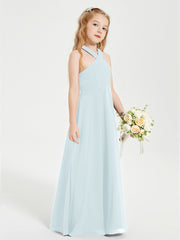 Grecian Neckline Long Dresses for Junior Bridesmaids Mist