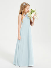 Grecian Neckline Long Dresses for Junior Bridesmaids Mist