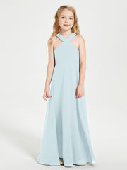 Grecian Neckline Long Dresses for Junior Bridesmaids Mist