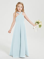 Grecian Neckline Long Dresses for Junior Bridesmaids Mist