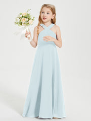 Grecian Neckline Long Dresses for Junior Bridesmaids Mist