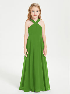 Grecian Neckline Long Dresses for Junior Bridesmaids Moss