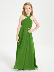 Grecian Neckline Long Dresses for Junior Bridesmaids Moss