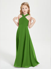 Grecian Neckline Long Dresses for Junior Bridesmaids Moss