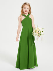 Grecian Neckline Long Dresses for Junior Bridesmaids Moss