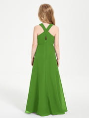 Grecian Neckline Long Dresses for Junior Bridesmaids Moss