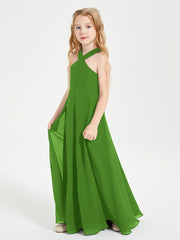 Grecian Neckline Long Dresses for Junior Bridesmaids Moss