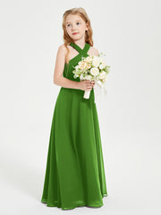 Grecian Neckline Long Dresses for Junior Bridesmaids Moss