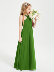 Grecian Neckline Long Dresses for Junior Bridesmaids Moss