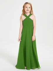 Grecian Neckline Long Dresses for Junior Bridesmaids Moss
