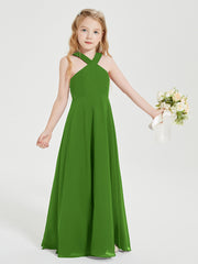 Grecian Neckline Long Dresses for Junior Bridesmaids Moss