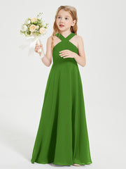 Grecian Neckline Long Dresses for Junior Bridesmaids Moss