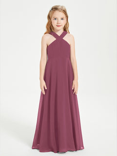 Grecian Neckline Long Dresses for Junior Bridesmaids Mulberry