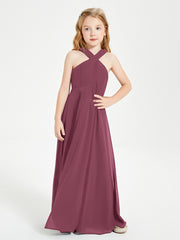 Grecian Neckline Long Dresses for Junior Bridesmaids Mulberry