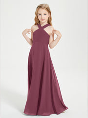 Grecian Neckline Long Dresses for Junior Bridesmaids Mulberry