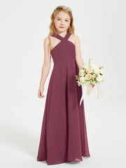 Grecian Neckline Long Dresses for Junior Bridesmaids Mulberry