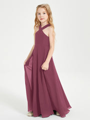 Grecian Neckline Long Dresses for Junior Bridesmaids Mulberry