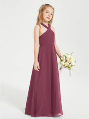 Grecian Neckline Long Dresses for Junior Bridesmaids Mulberry