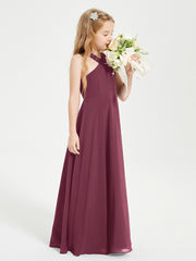 Grecian Neckline Long Dresses for Junior Bridesmaids Mulberry