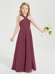 Grecian Neckline Long Dresses for Junior Bridesmaids Mulberry
