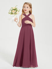 Grecian Neckline Long Dresses for Junior Bridesmaids Mulberry