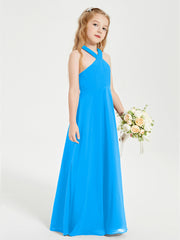 Grecian Neckline Long Dresses for Junior Bridesmaids Ocean Blue