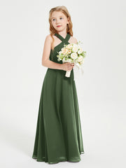 Grecian Neckline Long Dresses for Junior Bridesmaids Olive Green