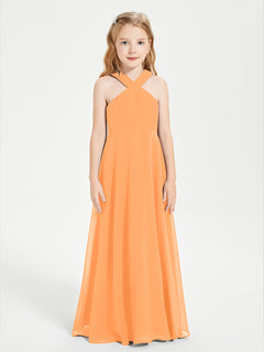 Grecian Neckline Long Dresses for Junior Bridesmaids Orange