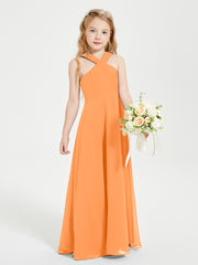 Grecian Neckline Long Dresses for Junior Bridesmaids Orange