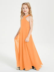 Grecian Neckline Long Dresses for Junior Bridesmaids Orange