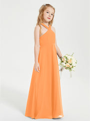 Grecian Neckline Long Dresses for Junior Bridesmaids Orange