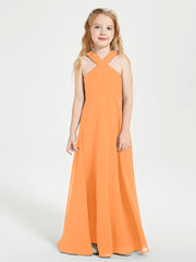 Grecian Neckline Long Dresses for Junior Bridesmaids Orange