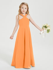 Grecian Neckline Long Dresses for Junior Bridesmaids Orange