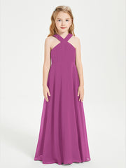 Grecian Neckline Long Dresses for Junior Bridesmaids Orchid