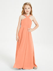 Grecian Neckline Long Dresses for Junior Bridesmaids Papaya