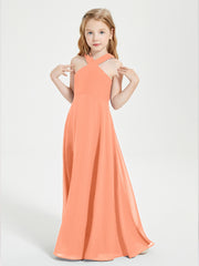Grecian Neckline Long Dresses for Junior Bridesmaids Papaya