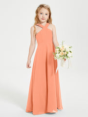 Grecian Neckline Long Dresses for Junior Bridesmaids Papaya