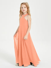 Grecian Neckline Long Dresses for Junior Bridesmaids Papaya