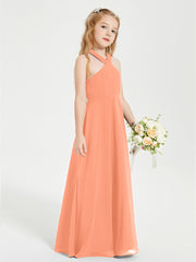 Grecian Neckline Long Dresses for Junior Bridesmaids Papaya