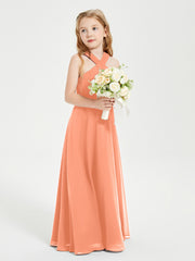 Grecian Neckline Long Dresses for Junior Bridesmaids Papaya