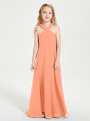 Grecian Neckline Long Dresses for Junior Bridesmaids Papaya