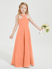 Grecian Neckline Long Dresses for Junior Bridesmaids Papaya