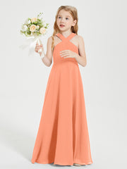 Grecian Neckline Long Dresses for Junior Bridesmaids Papaya